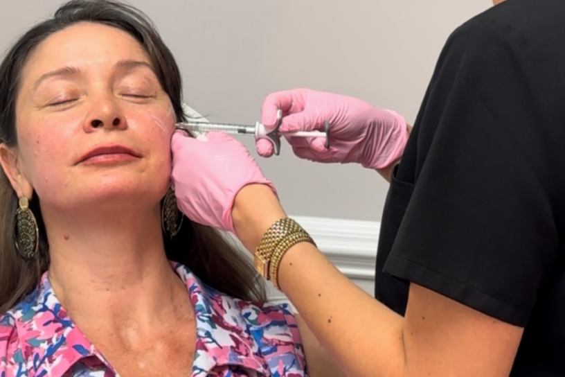 Filler injection or soft lip and cheek shot