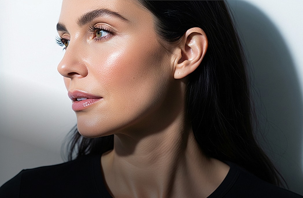 Elegant older woman smiling confidently.