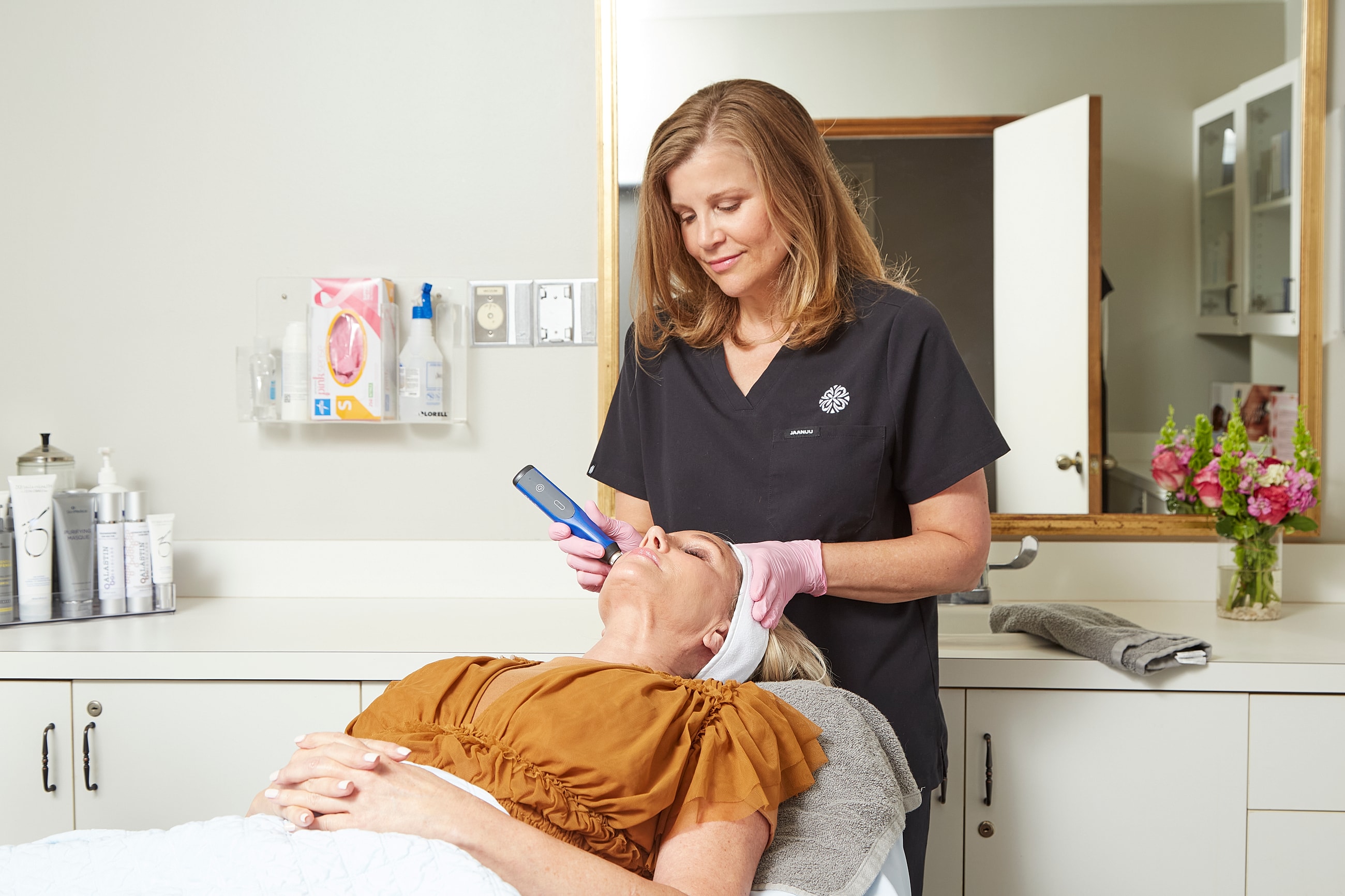 Skincare treatment session at a spa or clinic.
